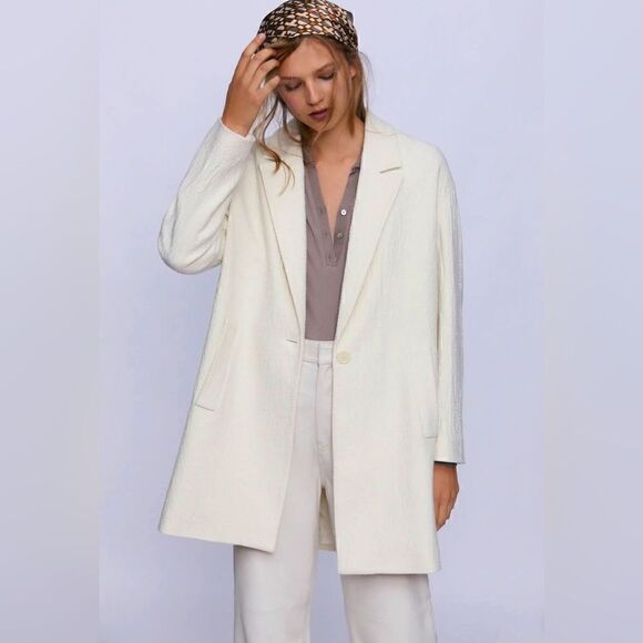 Zara Oversized Textured Wool Blend Coat Jacket w Pockets in Oyster White Small - Picture 1 of 10